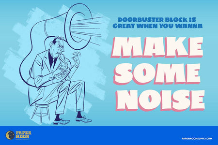 1950s illustration of man playing trombone with the words "Make Some Noise" in Doorbuster Block.