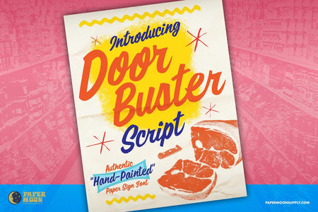 Doorbuster Script a hand painted script font in the style of mid-century signage.