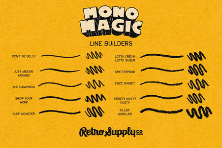 MonoMagic brush preview. 10 Line Builder brushes for building shapes and line weight.