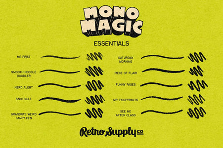 MonoMagic brush preview. 10 Essentials brushes for clean, dirty, and jagged inking.