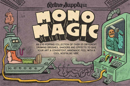 MonoMagic 33 handmade inking and texture brushes for Procreate.