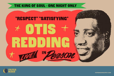 Redding Gothic wood letterpress font promotional image feature Otis Redding and the text The King of Soul One Night Only, "Respect", "Satisfying" Otis Redding Live! in Person.