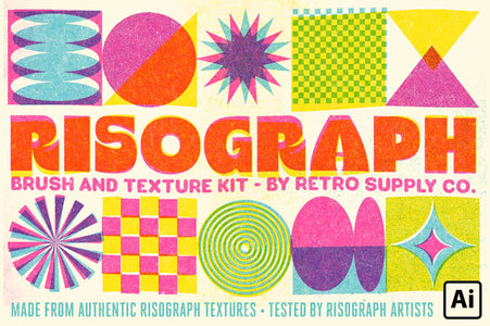 RetroSupply Co. Risograph Brush and Texture Kit for Adobe Illustrator.